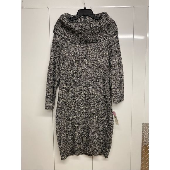 Studio One New York NWT Gray Flecked Sweater Dress Cowl Neck, Size Large, MP $74 - Picture 2 of 11